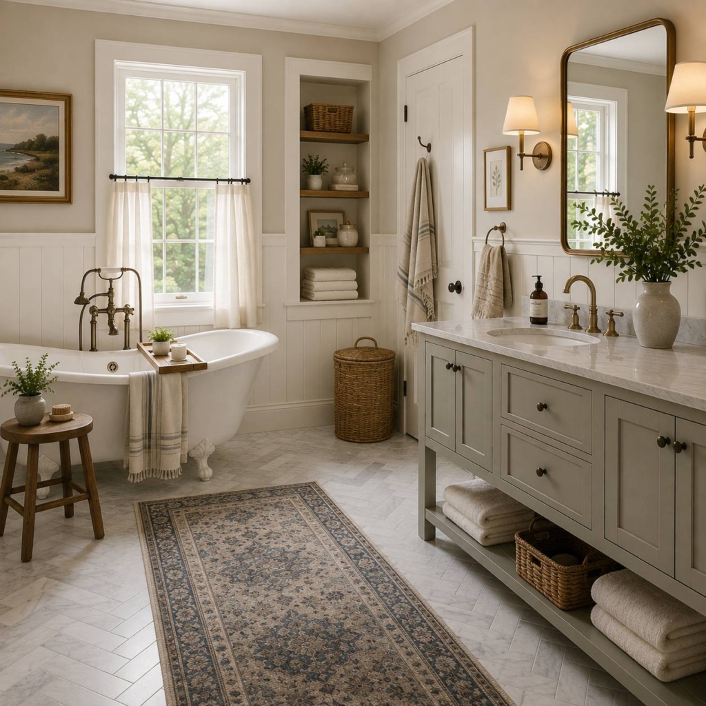 Nashua housing market example bright spa-like primary bathroom