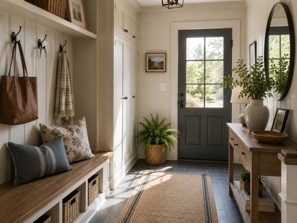 Nashua home prices July 2026, classic New England entry hall of a Southern NH home